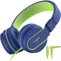 AILIHEN Kids Headphones, I35 On-Ear Headphones for School, Safe Volume 93dB, HD Mic Stereo Headphone for Kid Girls Boys, Foldable 3.5mm Wired for Chromebook, Laptop, Computer, Tablet (Blue Green)