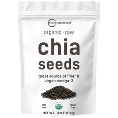 Micro Ingredients Organic Chia Seeds, 4lbs | Contains Omega-3s | Non-GMO | Excellent Source of Fiber | Plant Based Protein | Raw Chia Seed Source | Great for Baking, Smoothies & Pudding | Gluten Free