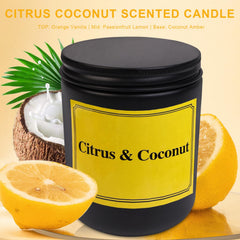 FRAGSCEN Citrus Coconut Scented Candle, Citrus Candles for Home Scented, Aromatherapy Candles for Stress Relief, Natural Soy Candle, 7oz 40 Hours