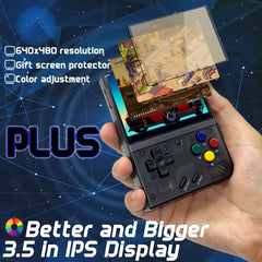 CredevZone Miyoo Mini Plus Handheld Game Console 3.5-inch 640*480 IPS Screen 3000mAh Compatible with Multiplayer Portable Case Black Transparent