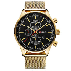 CURREN Men's Sports Waterproof Stainless Steel Date Watch Gold Black