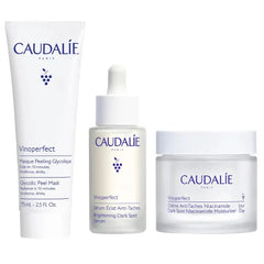 Caudalie Vinoperfect Brightening Trio, Vinoperfect Dark Spot Serum Vitamin C Alternative 30 mL, Dark Spot Brightening Moisturizer with Niacinamide 50 mL, and Glycolic Peel Mask 75 mL