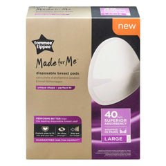 Tommee Tippee Made for Me Daily Disposable Breast Pads, Soft, Absorbent and Leak-Free, Contoured Shape, Adhesive Patch, Large, Pack of 40