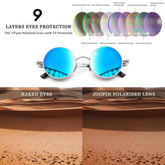 Joopin Steampunk Round Sunglasses - Metal Frame, 100% UV Protection (B04-Silver Mirrored Blue)