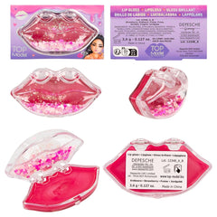 Depesche TOPModel Beauty & Me Lip Gloss - Lip Shaped Case,Pink or Purple,Fruity Strawberry Scent,Shimmering Gloss in Fun Confetti Tin