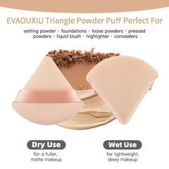 EVAOUXIU 2 Pcs Triangle Powder Puff for Face Powder, Soft Plush Setting Powder Puff, Velour Cosmetic Foundation Blender Sponge Beauty Makeup Tools (Pink&Nude)
