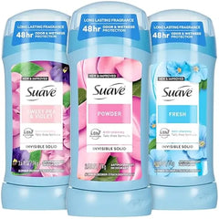 Suave Antiperspirant Deodorant for Women Variety Powder, Fresh, Sweet Pea & Violet, Anti Staining Invisible Solid, Talc Free, 3 Pack
