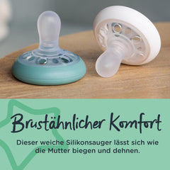 Tommee Tippee Breast-Like Soother, Skin-Like Texture, Symmetrical Orthodontic Design, BPA-Free, Includes Steriliser Box, 0-6m, Pack of 2