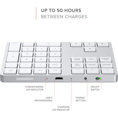 Satechi Bluetooth Extended Numeric Keypad (U.S. English Layout), Slim Rechargeable 34-Key Numberpad, for MacBook Air/Pro/Neo, iPad Air/Pro, iPad mini, Mac mini, iMac