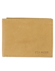 Steve Madden Men Leather RFID Wallet Extra Capacity Attached Flip Pocket Wallet - Tan