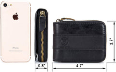 BULLCAPTAIN RFID Blocking Mens Wallet,Genuine Leather Zip Around Vintage Multi Card Holder