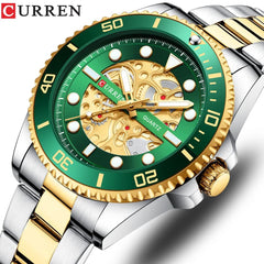 CURREN 8412 Wrist Watch Men's Quartz Sports Brand Luxury Business Waterproof Stainless Steel (TETON GREEN)