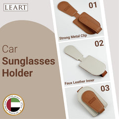 LEART Sunglass Holder for Car – Car Sunglasses Holder | Car Accessories | Automobile Accessories | Sun Visor Car I Suitable for All Car Models Caramel, One Size