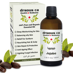 Drsous Ca Organic Jojoba Oil 100ml | 100% Cold Pressed Carrier Oil for Body Massage, Glowing Skin, Hair care and DIY Bath | Rich in Vitamins and Antioxidants | Made in Palestine