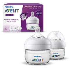 AVENT Philips Natural Baby Bottle, Clear, 2oz, 2pk, SCF019/25