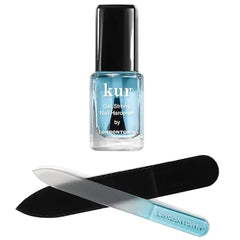 LONDONTOWN Get Strong Nail Hardener & Blue Glass Nail File Duo Nail Strengthening Growth Treatment for Damaged Nails w Double Sided Nail Care Tool, .40fl oz