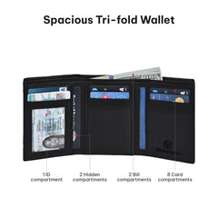 VALENCHI Men's Genuine Leather Rfid Blocking Slim Trifold Wallet With 7 Cards+1 Id Window+2 Note Compartments - Black Nappa