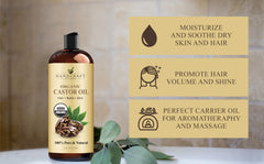 Handcraft Blends Organic Castor Oil in Plastic Bottle - 12 Fl Oz - 100% Pure and Natural Premium Grade for Hair Growth, Eyelashes and Eyebrows - Carrier Oil - Expeller-Pressed and All Natural