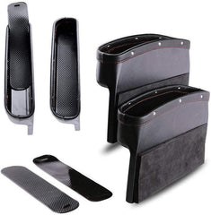 Sulfar 2Pcs Car Seat Pockets Pu Leather Car Console Side Organizer Seat Gap Filler Catch Caddy With Non-Slip Mat 9.2X6.5X2.1 Inch Black (2Pcs)