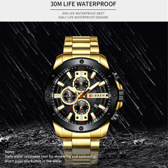 Bundles of 2,CURREN 8336 Man Quartz Wristwatch Luminous Date Display 1/10 Second Minute Second Chronograph Dial Stainless Steel Watchband Male Watch - Gold