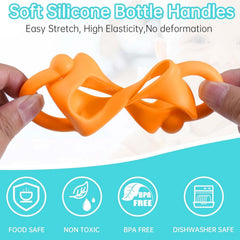 Morofme Baby Bottle Handles for Dr. Brown Narrow Baby Bottles, Pack of 4, Soft Silicone Bottle Holder with Easy Grip Handles for Self-Feeding Babies to Drink Independently