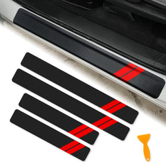 REMOCH 4 PCS Car Door Sill Protector Dodge Charger Durango Challenger Journey Accessories Door Entry Guard Sill Plate Step Scuff Plate Scratch Pad Protective Carbon Fiber Threshold Stickers(Red)