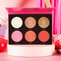 Blush Highlighter Palette, DELANCI 6 Color Blushes Highlighter Bronzer Makeup Palette, Natural Matte Shimmer Face Blush Illuminator Pallet, Cheek Blushing Pressed Powder 27g