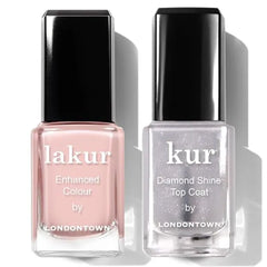 LONDONTOWN Royal Manicure Set Nail Polish Kit with Invisible Crown lakur (Sheer Soft Pink) and Shimmer Diamond Shine Top Coat, Nail Color Care, 0.40fl oz