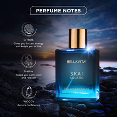 Cologne for men - Skai Aquatic Cologne for Men & Women with Bergamot, Pink Pepper | Long Lasting Cologne for men, 20% Perfume Oil Concentration | Unisex | Vegan | Not tested on animals | 3.3 Fl.oz