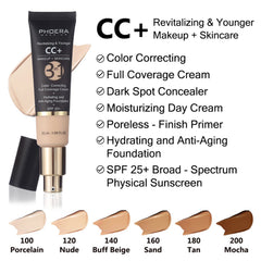 PHOERA Foundation,PHOERA CC+ Cream Color Correcting Anti Aging Hydrating Serum &SPF 25+,PHOERA Primer, PHOERA Makeup , Kabuki Makeup Brushes Foundation Brush Powder (103 Warm peach+120 Nude CC Cream)