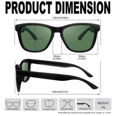 KANASTAL Polarized Sunglasses for Women, Classic Square Mens Sun Glasses, Lightweight Shades for Womens Outdoor 100% UV400 Protection Driving Fishing Golf Outdoor Activities