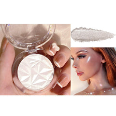 Highlighter Powder Makeup Palette, Diamond Shine Highlighter, Face Highlighter Palette with Brush, Long Lasting Lightweight Shimmer Colors for Highlighting and Contouring (Pearl White)