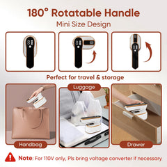 KASTWAVE Travel Steamer for Clothes, Portable Handheld Steam Garment Steamer Foldable, LED Display & 4 Level Steam, Mini Small Handheld Iron, Effortless Wrinkle Clothes, for Home & Travel (White)