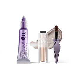 URBAN DECAY Eyeshadow Primer & Liquid Glitter Eyeshadow Bundle Eyeshadow Primer Potion (0.33 Fl Oz) for Crease free Eye Makeup 24/7 Glaze On Eyeshadow (Silver Spooning) for Buildable Shimmer