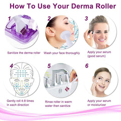 WinCheer Derma Roller Kit for Face and Body, 6 in 1 Titanium Microneedling Dermaroller Cosmetic Needling Instrument Microneedle with 5 Replaceable Heads for Face and Body Skin Care 0.25mm 300/720/1200