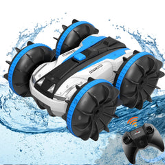 FREE TO FLY Remote Control Car Boat Truck- Amphibious 4WD Stunt Cars 2.4Ghz Rotating 360° Offroad Terrain RC Vehicle Water Land for Kids 8 9 10 11 12 Years Old (Blue)