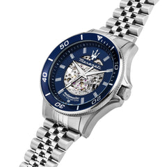 Maserati Men's Watch, Automatic, Analog, 44.00, bracelet, Steel Band, Sfida Collection - R8823140011 - Silver/Blue