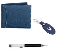 WildHorn® RFID Protected Genuine Leather Wallet & Gift Combo for Men - Blue