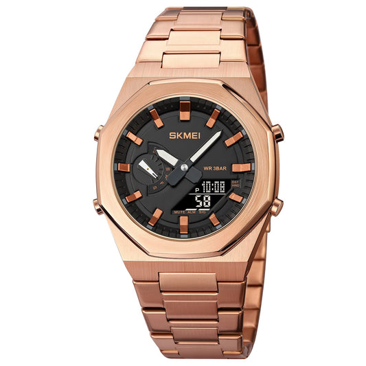 SKMEI Men Watch Dual-Display Electronic Watch with Luminous 50m Waterproof Watch Fashion multifunctional Sports Watch for Men- 1816 - Rose Gold Black