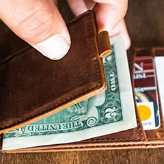 Fidelo Minimalist Wallet For Men - Slim Card Holder Wallet With a Powerful Magnetic Money Clip & RFID Blocking. This Pocket Clip Wallet is Made Out Of Full Grain Genuine Leather - Crazy Horse