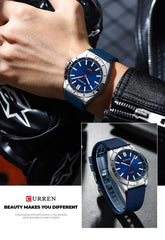 CURREN New Model CURREN Men's Analog Quartz Wrist Watches Simple Watches Silicone Band Luminous Wristwatch Business Men 8449 Fashion - BLUE