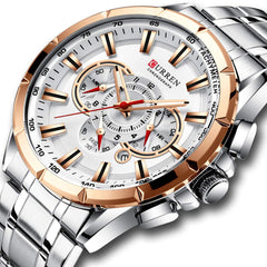 CURREN Quartz Chronograph Analogue Brown Men Wrist Watch CR-8363-Silver White