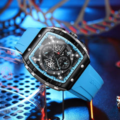 Men's waterproof chronograph watch with silicone strap, 8442 - Sky blue