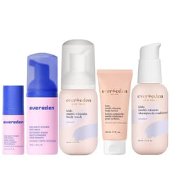 Evereden Kids Travel Essentials Set Clean & Vegan 5 Piece Skin Care Travel Set for Kids Body Wash, Lotion, Face Wash, Cream, 2 in 1 Shampoo & Conditioner TSA approved Travel Size Toiletries