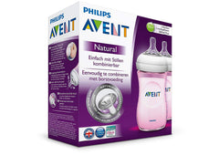 AVENT Philips Natural Feeding Bottle, 260ml, 2 Pack - Pink, SCF694/27