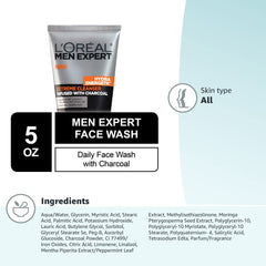 L’Oréal Paris Skincare Men Expert Hydra Energetic Facial Cleanser with Charcoal for Daily Face Washing, 5 fl. oz.