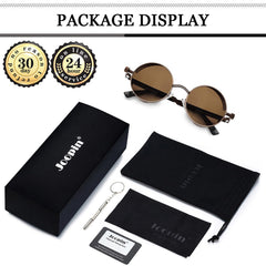 Joopin Steampunk Round Sunglasses - Metal Frame, 100% UV Protection (B03-Bronze Brown)