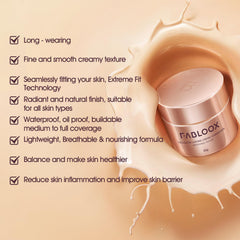 FABLOOX Cellglow Lasting Cream Foundation, Brighten Skin with Buildable Medium to Full Coverage, Skincare Makeup Hybrid, Lightweight and Nourishing Formula, Natural Radiant Finish, Vegan, Porcelain