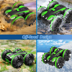 FREE TO FLY Remote Control Car Boat Truck- Amphibious 4WD Stunt Cars 2.4Ghz Rotating 360° Offroad Terrain RC Vehicle Water Land for Kids 8 9 10 11 12 Years Old (Green)