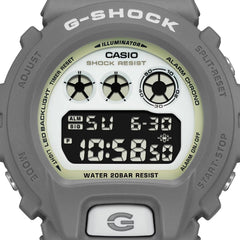 G-Shock Casio DW6900HD-8DR 6900 Series Luminescent Hidden Glow Digital Resin Strap Men's Watch, Grey/White